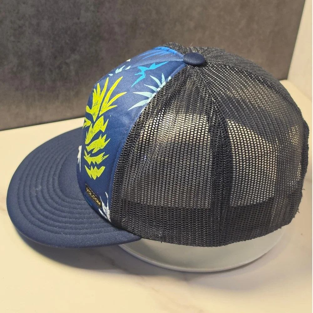 Volcom Youth Tropical Pineapple Trucker Snapback Hat Navy Blue